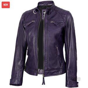 Lambskin Leather Jacket Cafe Racer Style with Adjustable Cuffs Waist